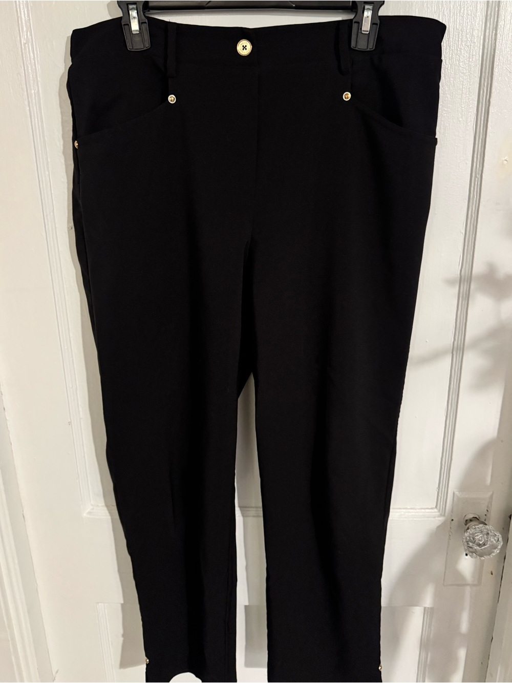 Michael Kors Black Slim Pull-On Pants with Gold Accents